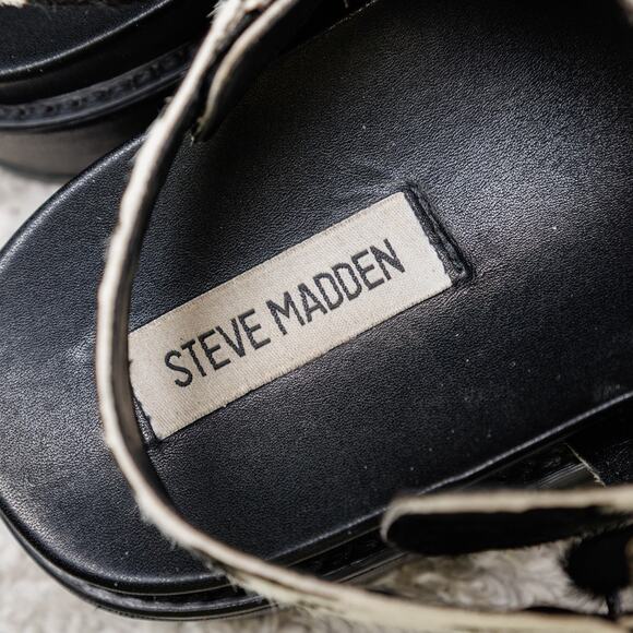 Steve Madden BigMona Black White Cow Print Platform Sandals Womens Size 10 - Picture 15 of 15